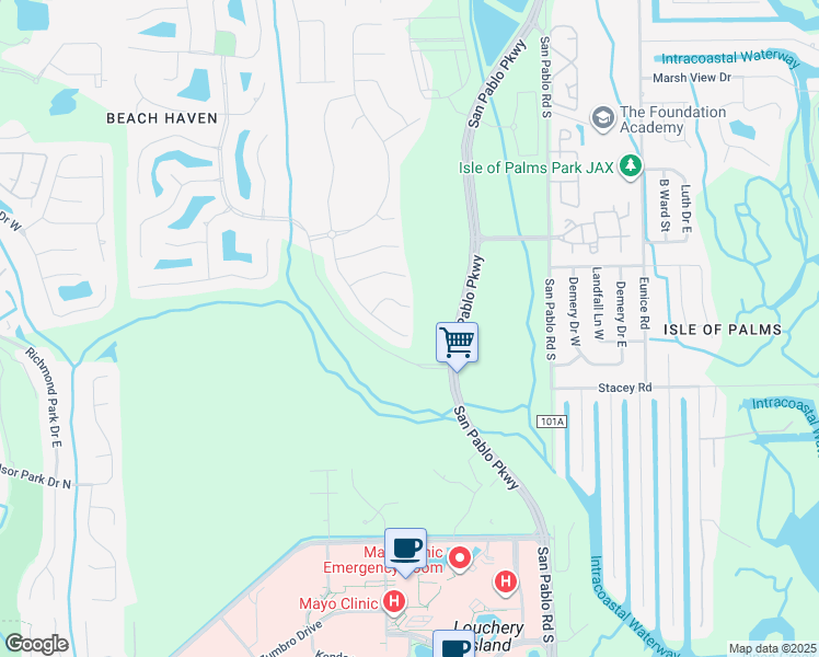 map of restaurants, bars, coffee shops, grocery stores, and more near 3959 Burnt Pine Drive in Jacksonville