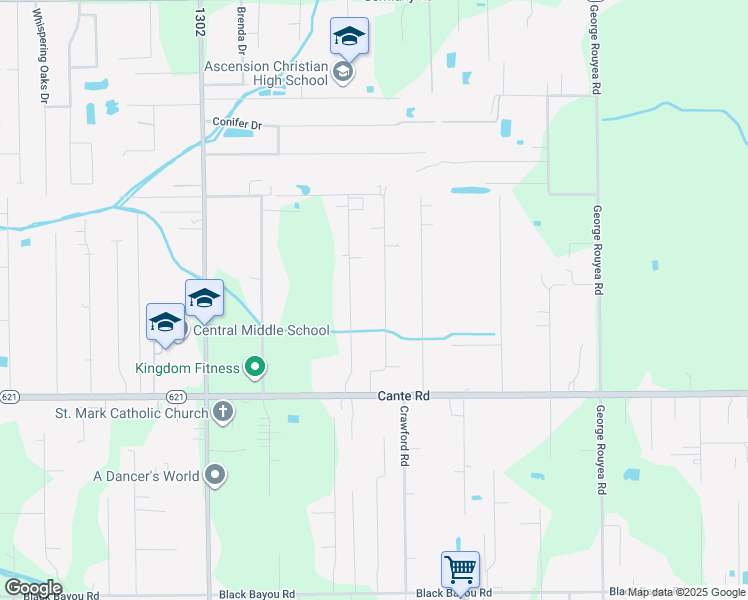 map of restaurants, bars, coffee shops, grocery stores, and more near 14143 Garcon Road in Gonzales