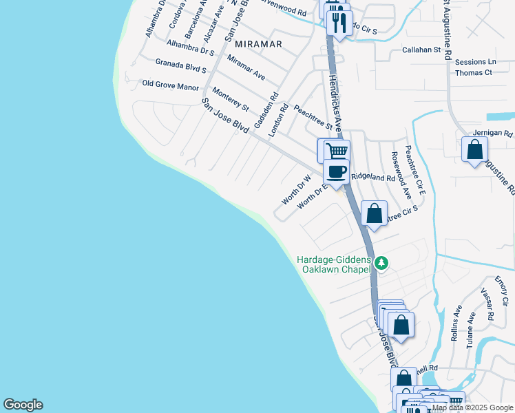 map of restaurants, bars, coffee shops, grocery stores, and more near 4430 Landover Drive in Jacksonville