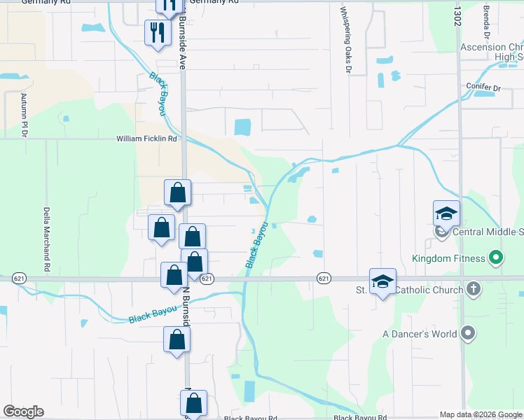 map of restaurants, bars, coffee shops, grocery stores, and more near 41160 Don Lou Drive in Gonzales