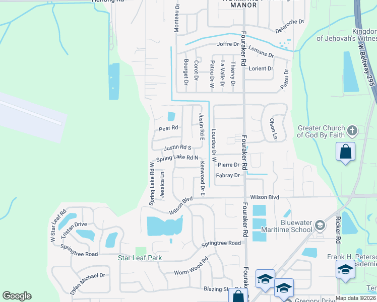 map of restaurants, bars, coffee shops, grocery stores, and more near 8142 Justin Road North in Jacksonville
