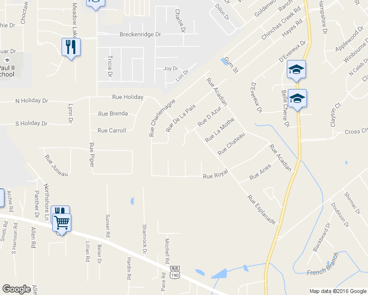map of restaurants, bars, coffee shops, grocery stores, and more near 133 Rue Dazur in Slidell
