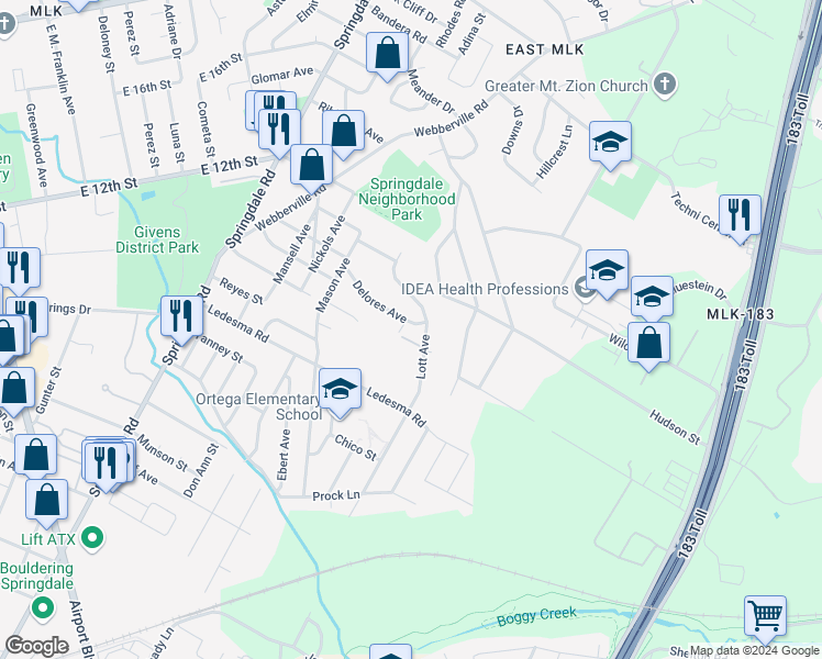 map of restaurants, bars, coffee shops, grocery stores, and more near in Austin