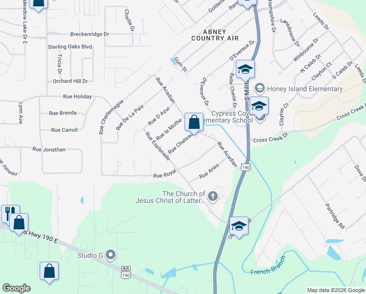 map of restaurants, bars, coffee shops, grocery stores, and more near 108 Rue Chateau in Slidell