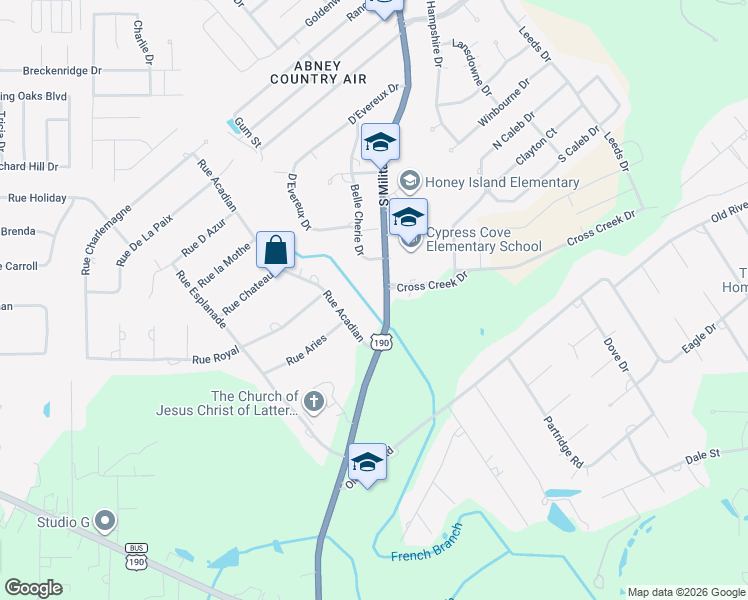 map of restaurants, bars, coffee shops, grocery stores, and more near 108 Rue Acadian in Slidell