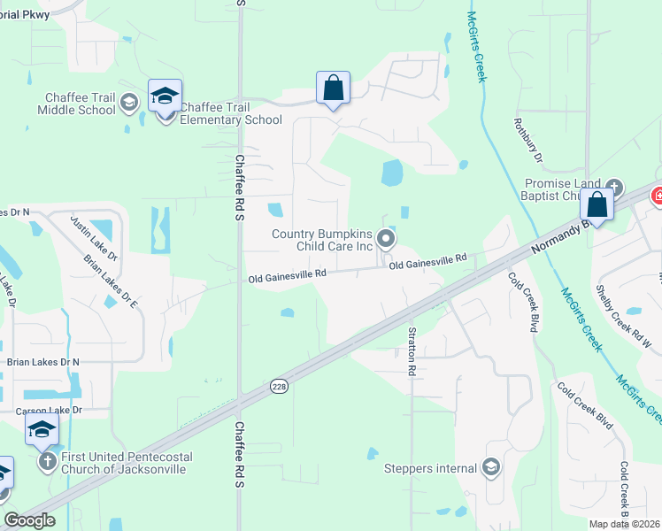 map of restaurants, bars, coffee shops, grocery stores, and more near 10947 Old Gainesville Road in Jacksonville