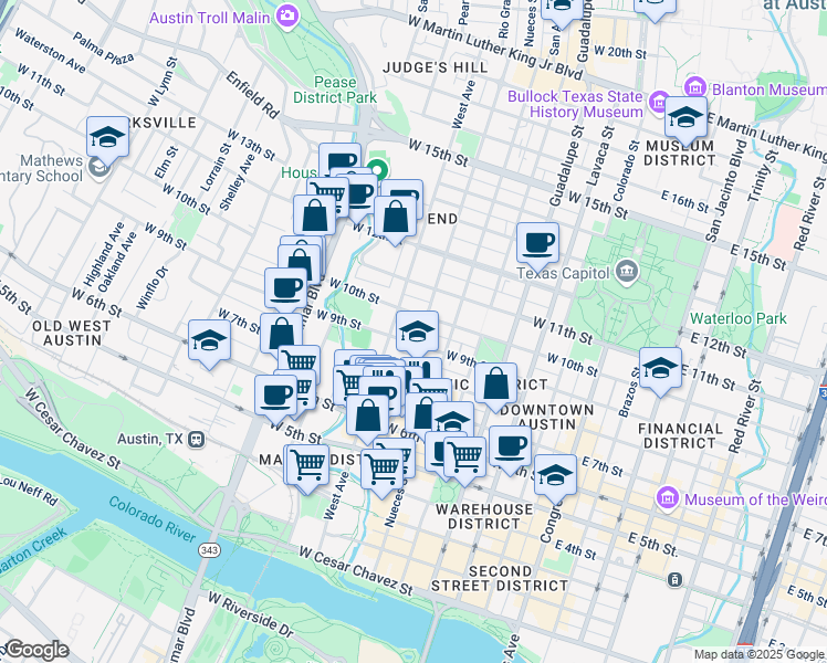 map of restaurants, bars, coffee shops, grocery stores, and more near 902 Rio Grande St in Austin