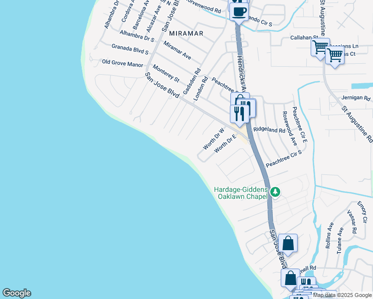 map of restaurants, bars, coffee shops, grocery stores, and more near 4430 Landover Drive in Jacksonville