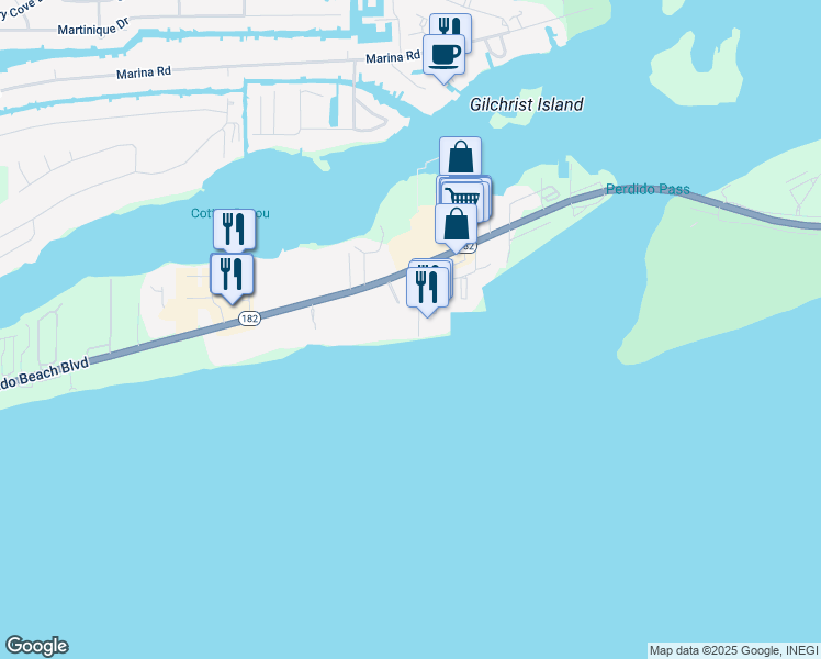map of restaurants, bars, coffee shops, grocery stores, and more near 27120 Perdido Beach Boulevard in Orange Beach