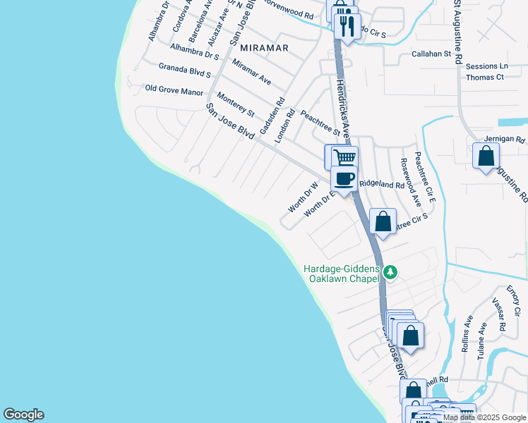 map of restaurants, bars, coffee shops, grocery stores, and more near 4430 Landover Drive in Jacksonville