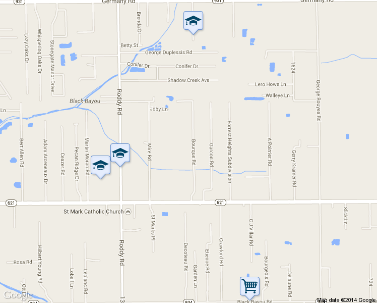 map of restaurants, bars, coffee shops, grocery stores, and more near 14133 Bourque Rd in Gonzales