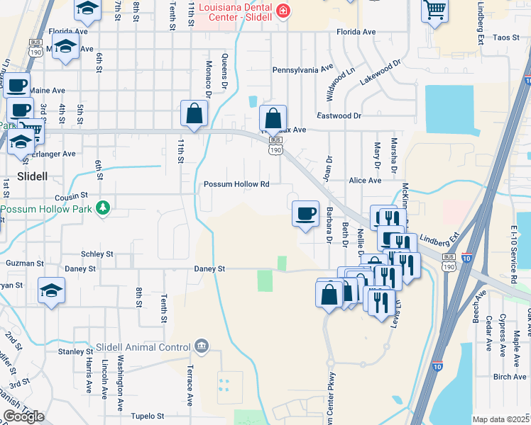 map of restaurants, bars, coffee shops, grocery stores, and more near 1925 Possum Hollow Road in Slidell