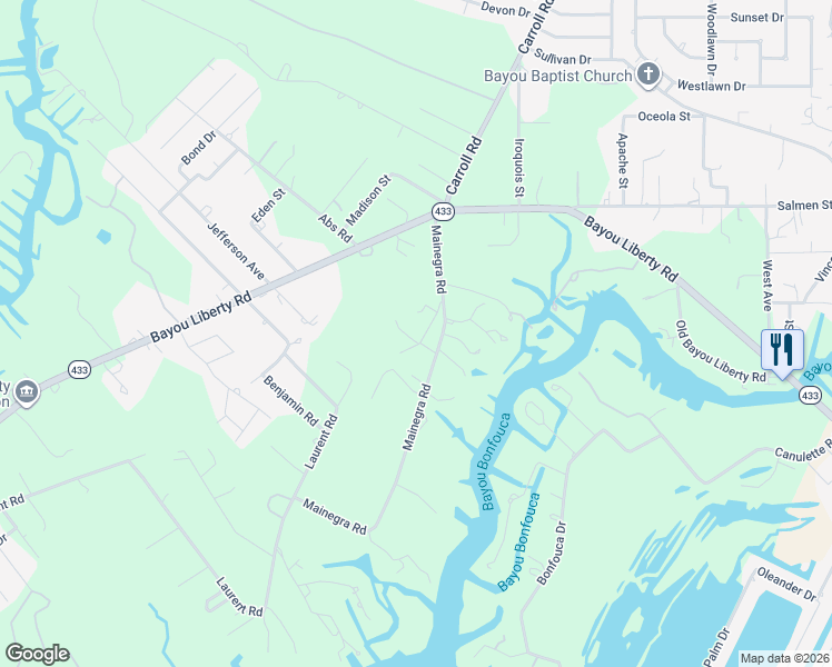 map of restaurants, bars, coffee shops, grocery stores, and more near 35566 Terrance Road in Slidell