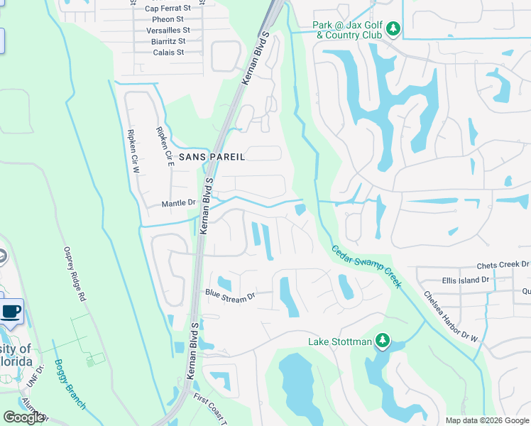 map of restaurants, bars, coffee shops, grocery stores, and more near 4408 Timber Hollow Way in Jacksonville