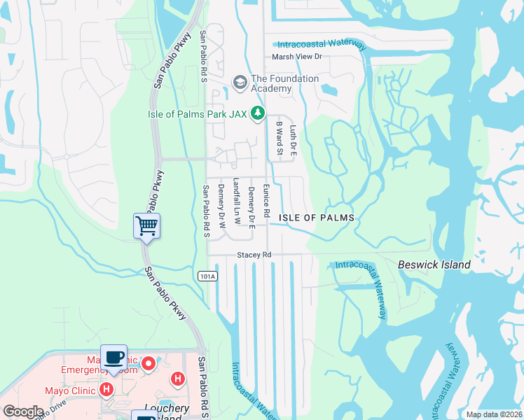 map of restaurants, bars, coffee shops, grocery stores, and more near 3973 Eunice Road in Jacksonville