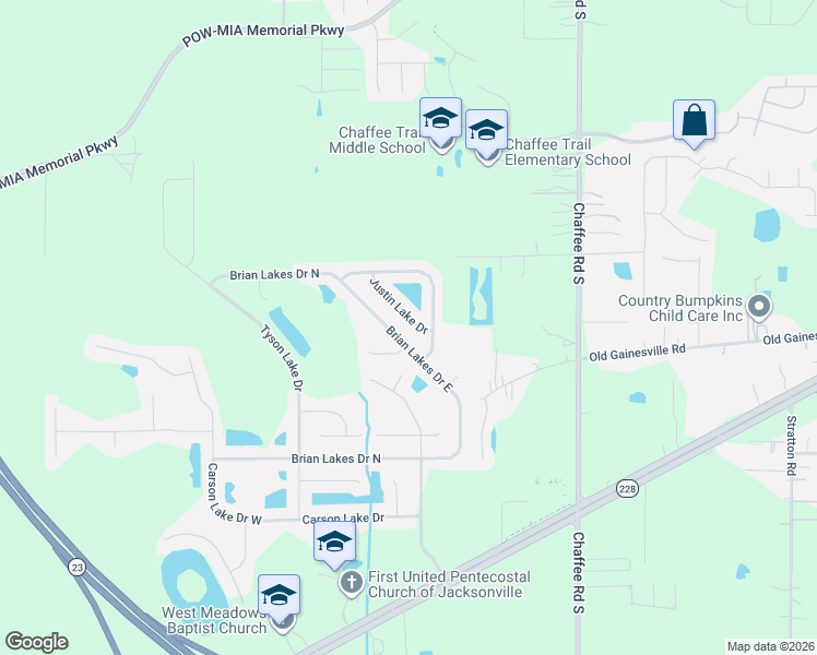 map of restaurants, bars, coffee shops, grocery stores, and more near 2297 Brian Lakes Drive North in Jacksonville
