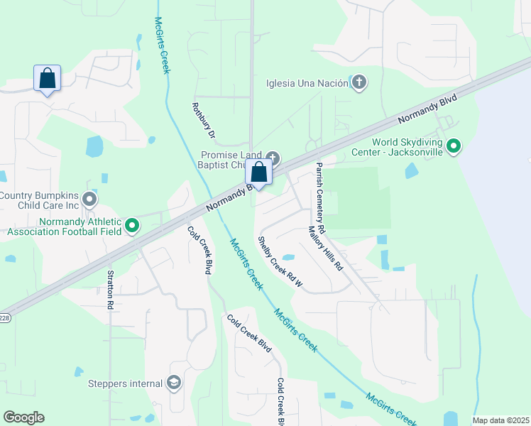 map of restaurants, bars, coffee shops, grocery stores, and more near 10369 Sugar Grove Road in Jacksonville