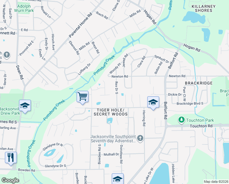 map of restaurants, bars, coffee shops, grocery stores, and more near 7756 Hilsdale Harbor Court in Jacksonville