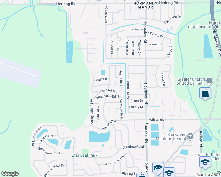 map of restaurants, bars, coffee shops, grocery stores, and more near 8142 Justin Road North in Jacksonville