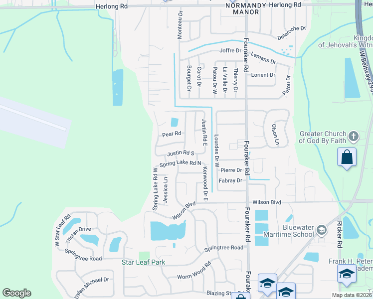 map of restaurants, bars, coffee shops, grocery stores, and more near 8142 Justin Road North in Jacksonville