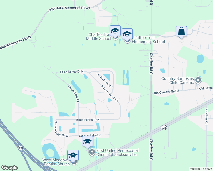 map of restaurants, bars, coffee shops, grocery stores, and more near 2297 Brian Lakes Drive North in Jacksonville