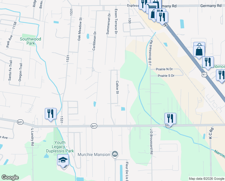 map of restaurants, bars, coffee shops, grocery stores, and more near 14137 Calice Street in Gonzales