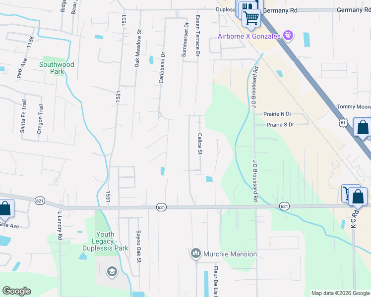 map of restaurants, bars, coffee shops, grocery stores, and more near 14139 Troy Duplessis Road in Gonzales