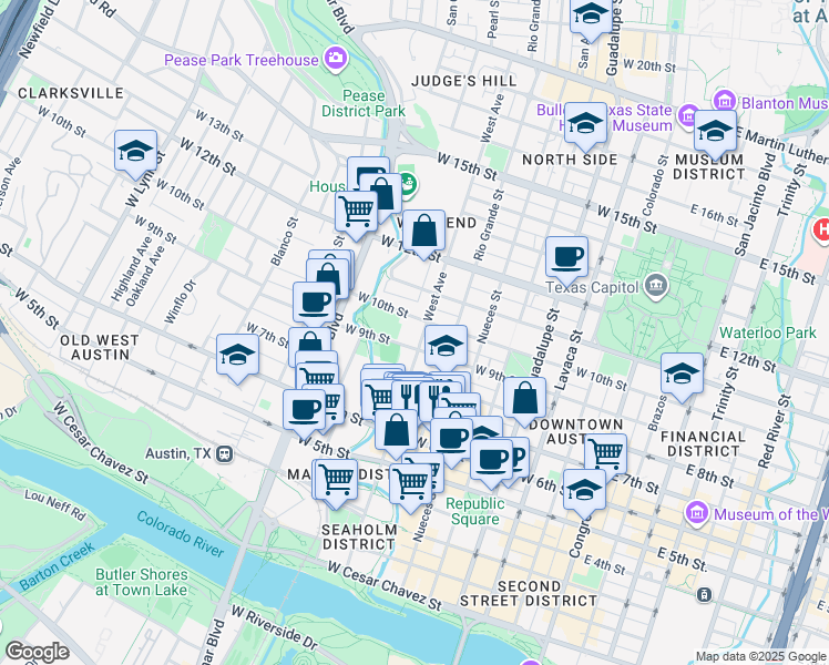 map of restaurants, bars, coffee shops, grocery stores, and more near 902 Rio Grande Street in Austin