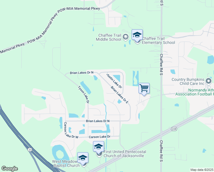 map of restaurants, bars, coffee shops, grocery stores, and more near 2260 East Brian Lakes Drive in Jacksonville