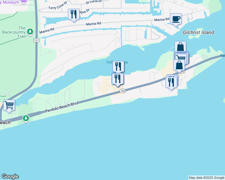 map of restaurants, bars, coffee shops, grocery stores, and more near 26615 Perdido Beach Boulevard in Orange Beach