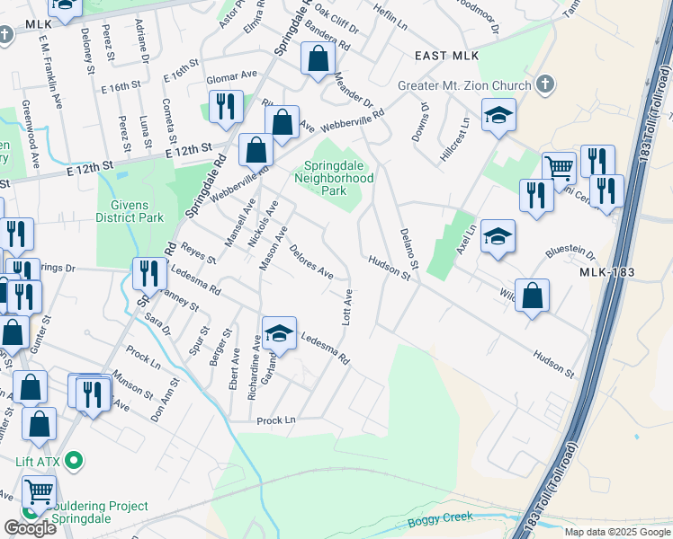 map of restaurants, bars, coffee shops, grocery stores, and more near in Austin