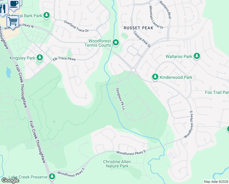 map of restaurants, bars, coffee shops, grocery stores, and more near 122 Del Rey Oaks Place in Montgomery