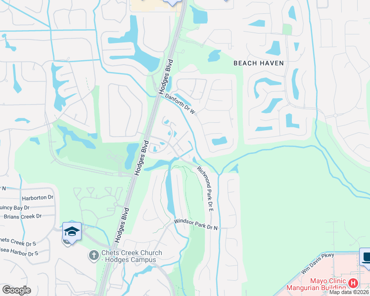map of restaurants, bars, coffee shops, grocery stores, and more near 13715 Richmond Park Drive North in Jacksonville