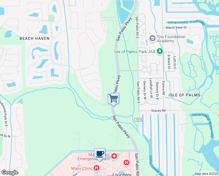 map of restaurants, bars, coffee shops, grocery stores, and more near 4000 San Pablo Parkway in Jacksonville