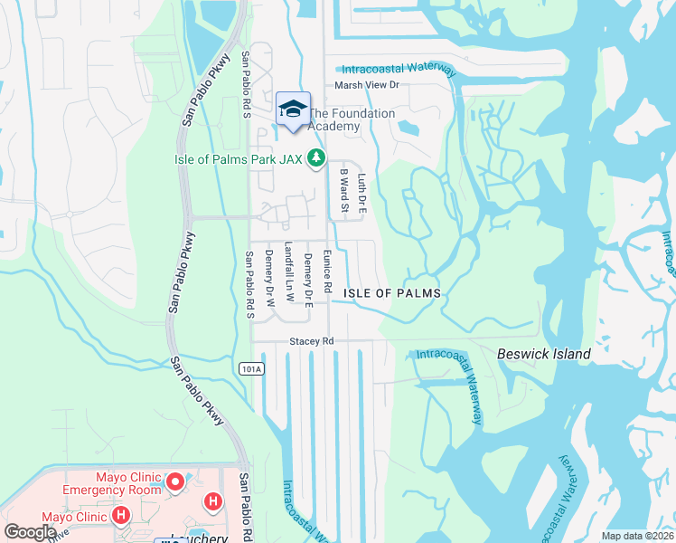map of restaurants, bars, coffee shops, grocery stores, and more near 3917 Eunice Road in Jacksonville