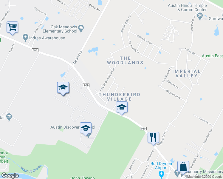 map of restaurants, bars, coffee shops, grocery stores, and more near 5220 English Glade Drive in Austin