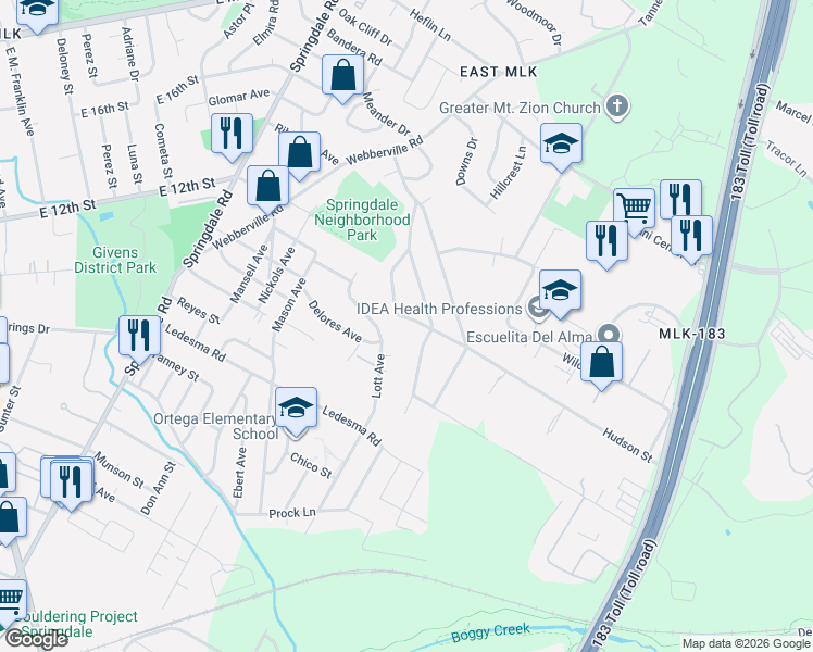 map of restaurants, bars, coffee shops, grocery stores, and more near 5406 Hudson Street in Austin