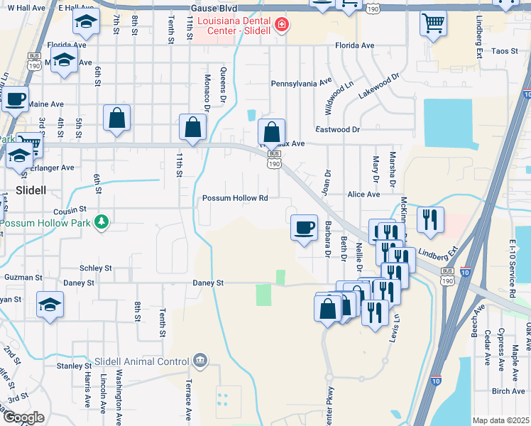 map of restaurants, bars, coffee shops, grocery stores, and more near 1925 Possum Hollow Road in Slidell