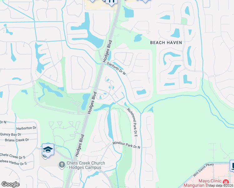 map of restaurants, bars, coffee shops, grocery stores, and more near 13715 Richmond Park Drive North in Jacksonville