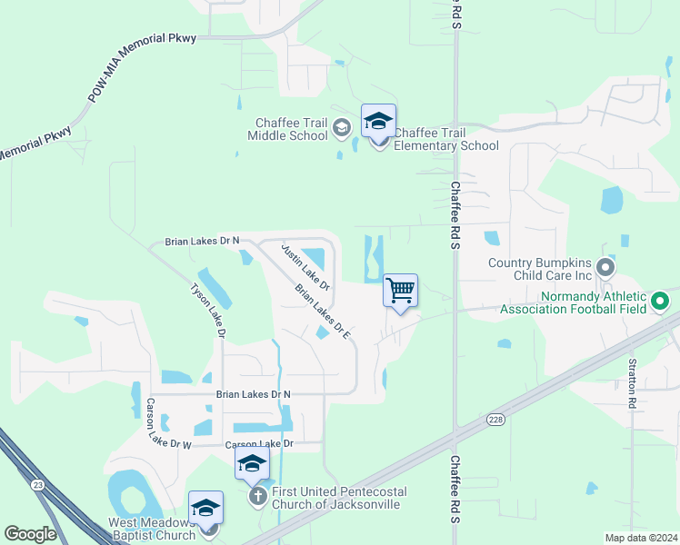 map of restaurants, bars, coffee shops, grocery stores, and more near 11257 Justin Oaks Drive North in Jacksonville