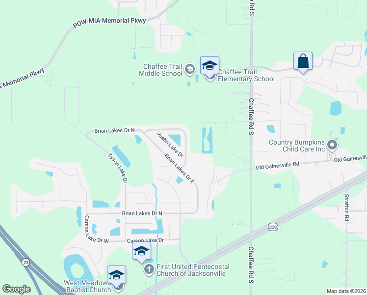map of restaurants, bars, coffee shops, grocery stores, and more near 11250 Justin Oaks Drive North in Jacksonville