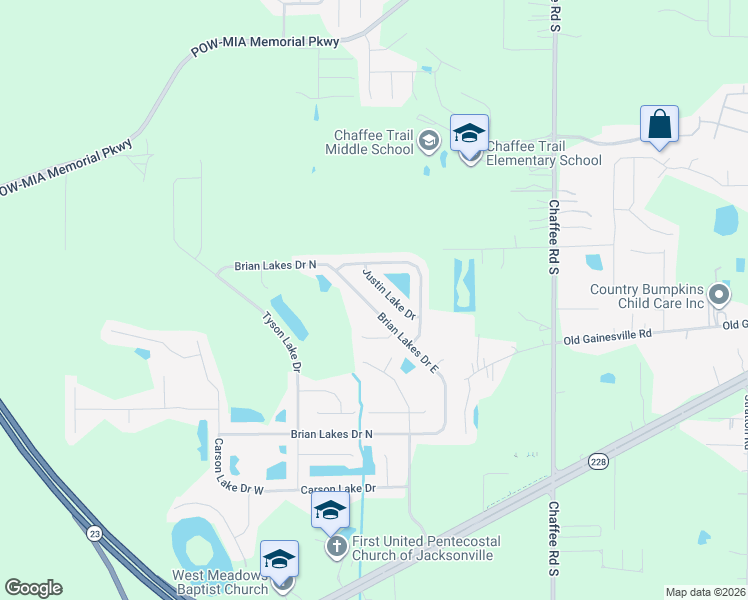 map of restaurants, bars, coffee shops, grocery stores, and more near 2246 Justin Lake Drive in Jacksonville