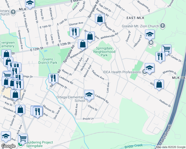 map of restaurants, bars, coffee shops, grocery stores, and more near 1135 Mason Avenue in Austin