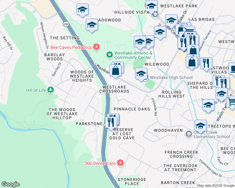map of restaurants, bars, coffee shops, grocery stores, and more near 1406 1/2 Camp Craft Road in Austin