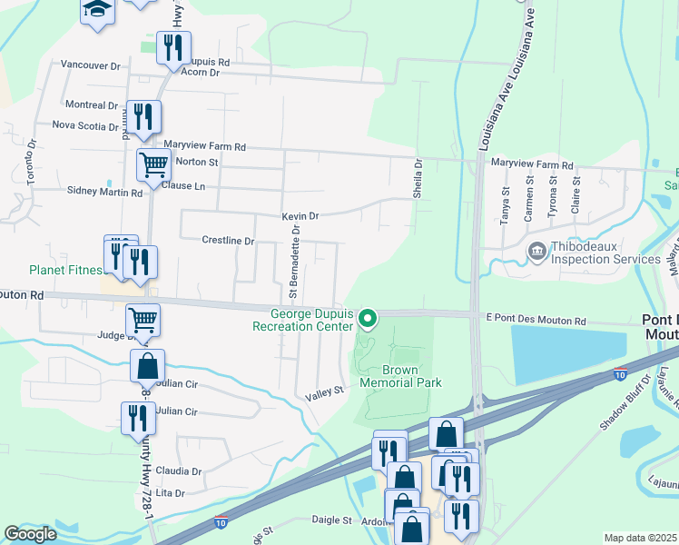 map of restaurants, bars, coffee shops, grocery stores, and more near 117 Dewberry Drive in Lafayette