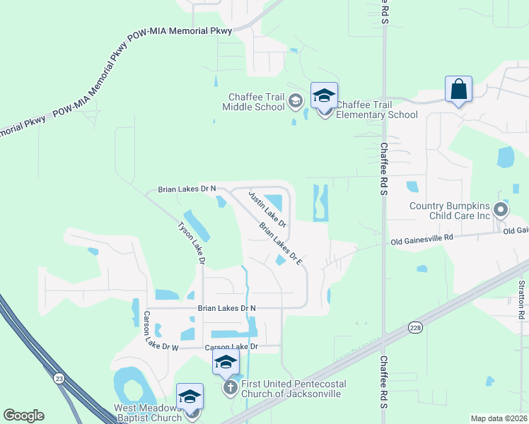 map of restaurants, bars, coffee shops, grocery stores, and more near 2264 Justin Lake Drive in Jacksonville