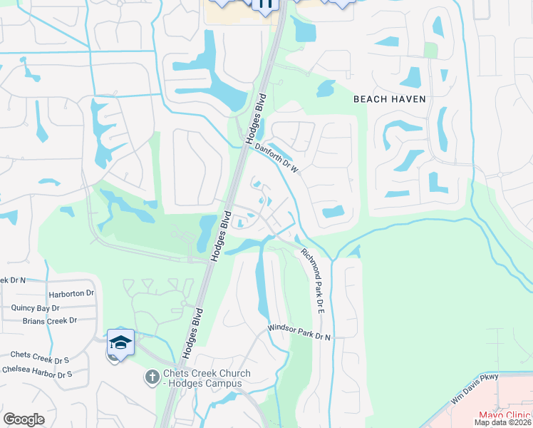 map of restaurants, bars, coffee shops, grocery stores, and more near 3503 Richmond Park Drive North in Jacksonville