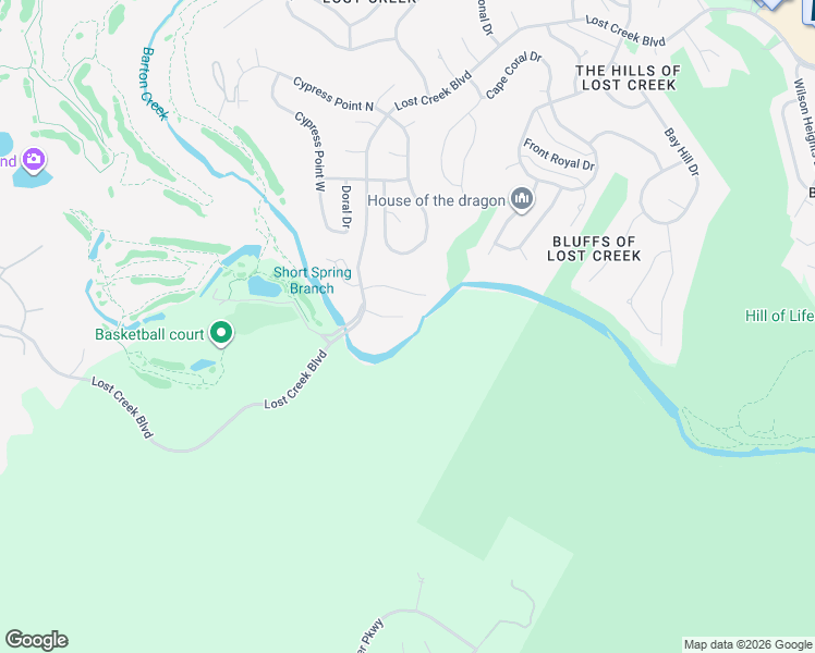 map of restaurants, bars, coffee shops, grocery stores, and more near 6101 Bend Of The River Drive in Austin