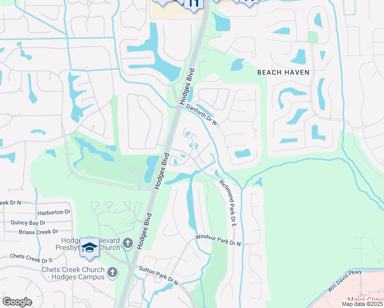 map of restaurants, bars, coffee shops, grocery stores, and more near 3503 Richmond Park Drive North in Jacksonville