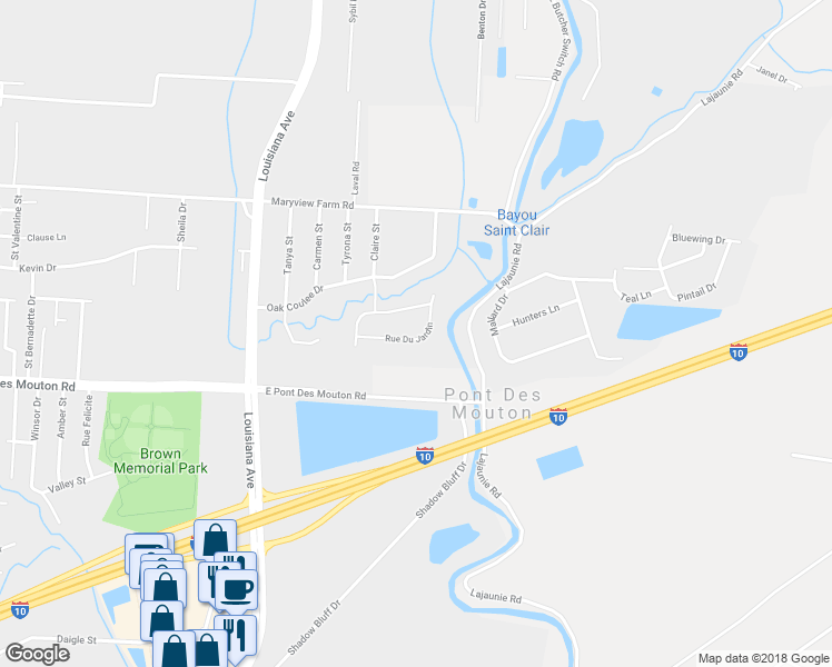 map of restaurants, bars, coffee shops, grocery stores, and more near 119 Rue Du Jardin in Lafayette